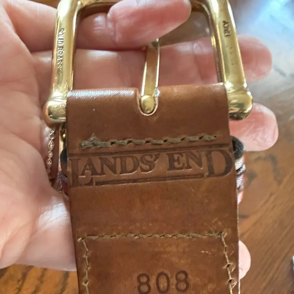 Vintage Lands End Leather Woven Belt Size 34